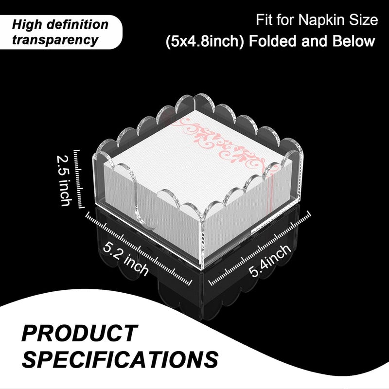 YAGELI Clear Acrylic Napkin Holder – Elegant Scalloped Tray for Cocktail, Bathroom, Kitchen & Dining – Flat Paper Towel & Disposable Napkin Organizer for Weddings, Bars, Hotels and Home(5.4x5.2in) - Image 4